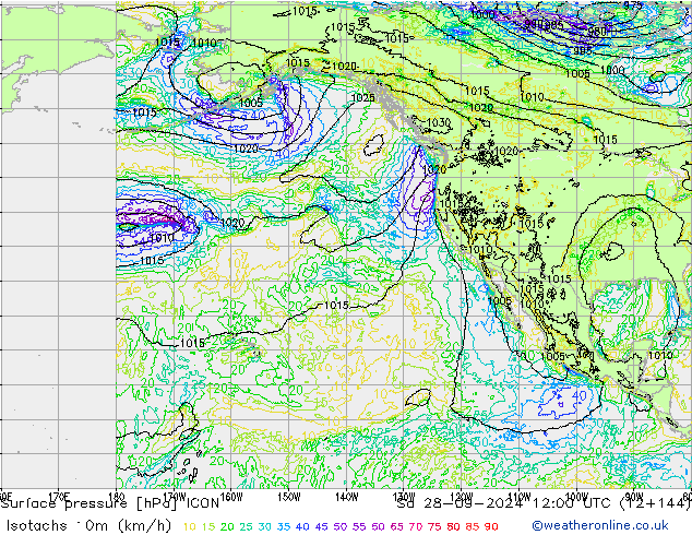 Isotachs (kph) ICON Sa 28.09.2024 12 UTC