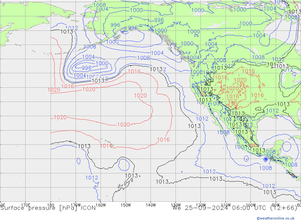 Presión superficial ICON mié 25.09.2024 06 UTC