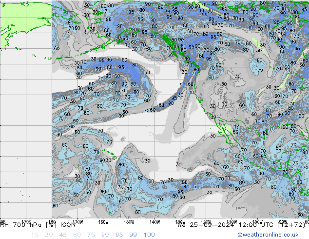 700 hPa Nispi Nem ICON Çar 25.09.2024 12 UTC