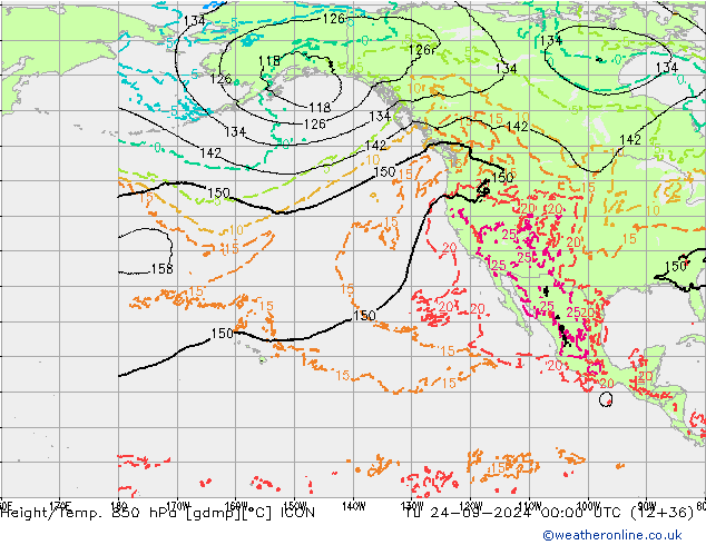 Height/Temp. 850 hPa ICON Tu 24.09.2024 00 UTC