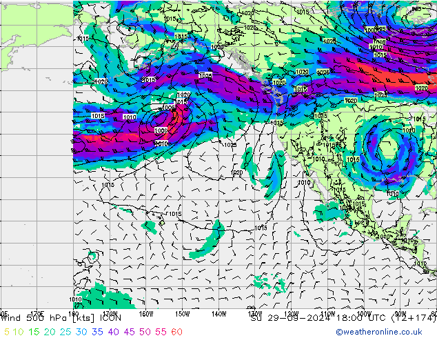 Wind 500 hPa ICON zo 29.09.2024 18 UTC