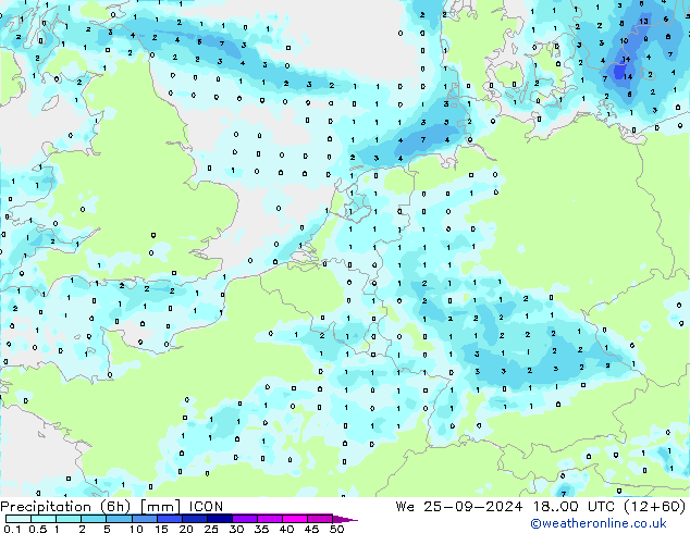 Précipitation (6h) ICON mer 25.09.2024 00 UTC