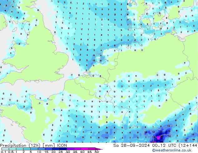 Précipitation (12h) ICON sam 28.09.2024 12 UTC