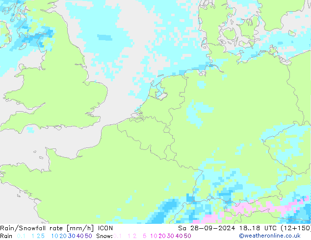 Rain/Snowfall rate ICON sam 28.09.2024 18 UTC