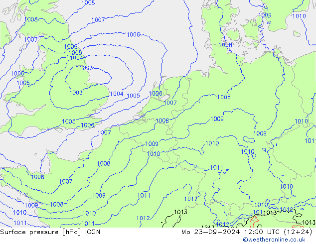 地面气压 ICON 星期一 23.09.2024 12 UTC