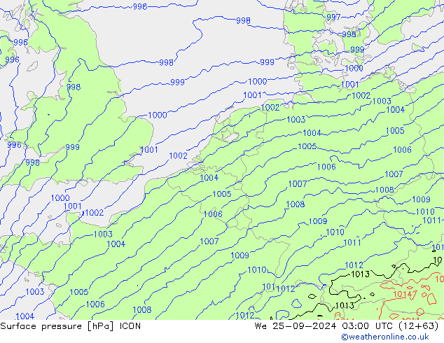 Surface pressure ICON We 25.09.2024 03 UTC