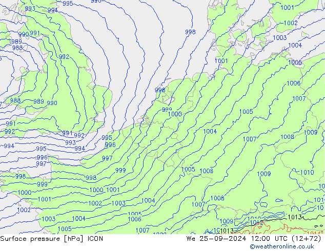 Pressione al suolo ICON mer 25.09.2024 12 UTC