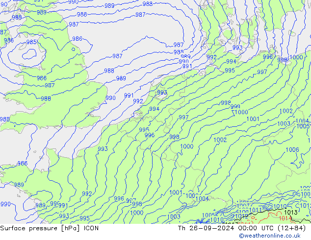 Surface pressure ICON Th 26.09.2024 00 UTC