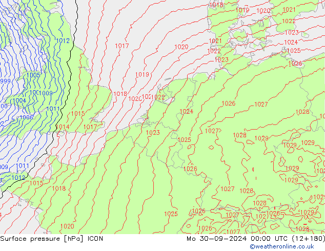 Surface pressure ICON Mo 30.09.2024 00 UTC