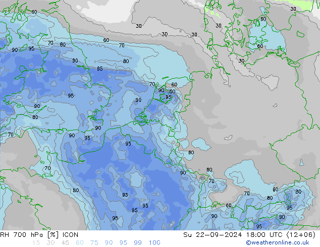 RH 700 hPa ICON Ne 22.09.2024 18 UTC