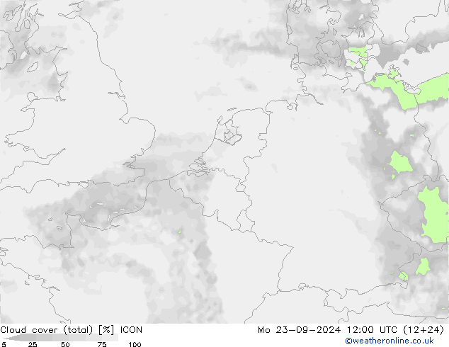 Wolken (gesamt) ICON Mo 23.09.2024 12 UTC