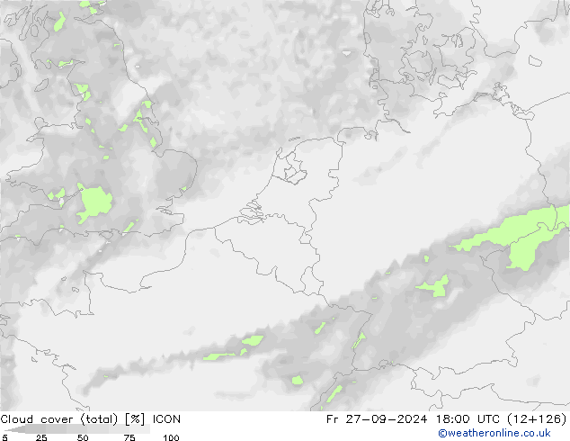 Cloud cover (total) ICON Pá 27.09.2024 18 UTC