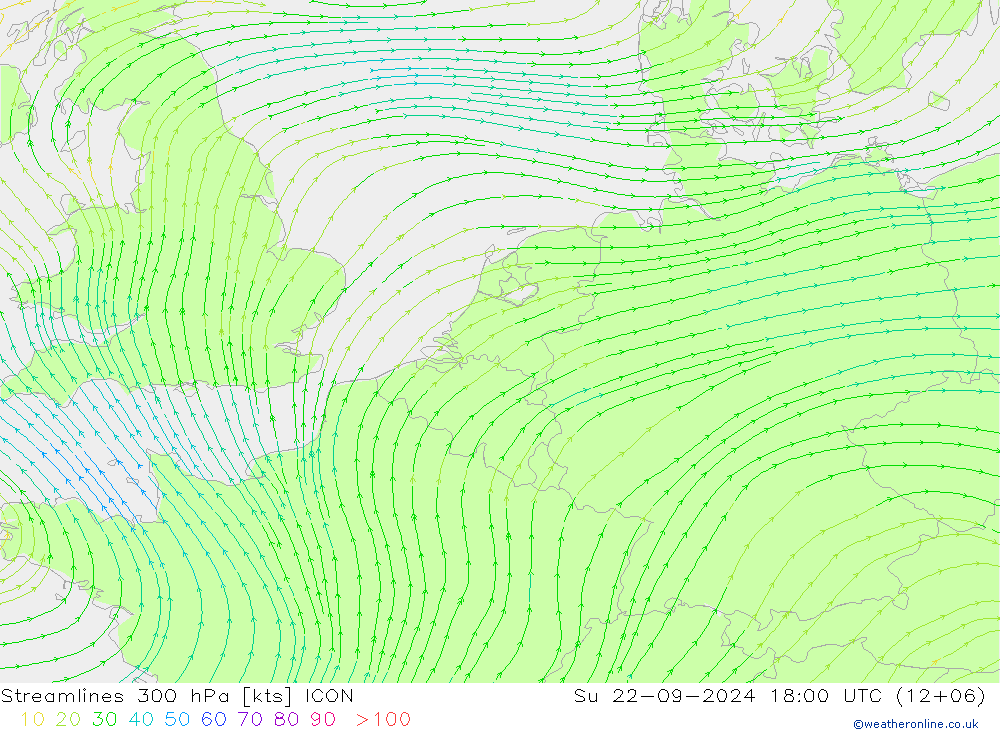 Rüzgar 300 hPa ICON Paz 22.09.2024 18 UTC