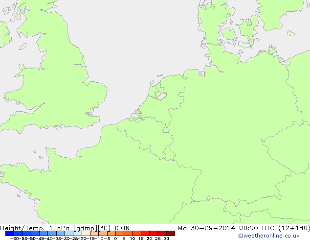 Height/Temp. 1 hPa ICON pon. 30.09.2024 00 UTC