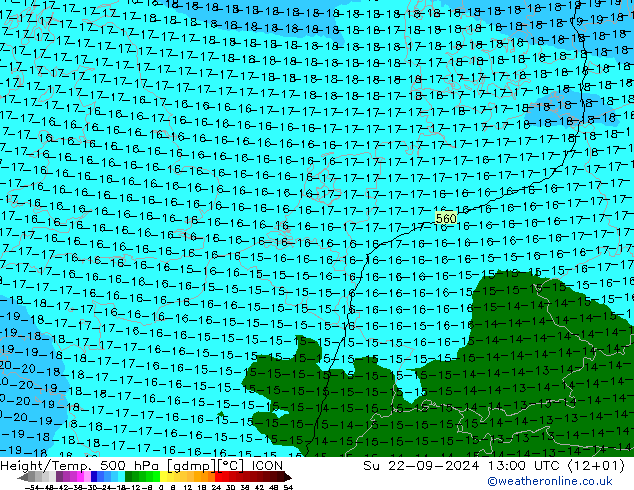 Height/Temp. 500 hPa ICON Su 22.09.2024 13 UTC