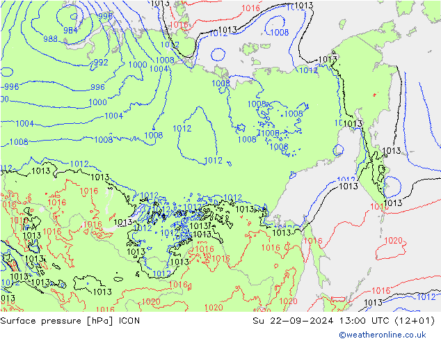 Atmosférický tlak ICON Ne 22.09.2024 13 UTC