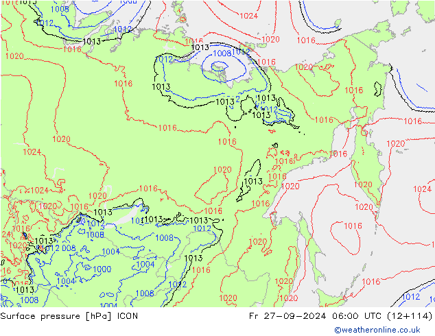 Luchtdruk (Grond) ICON vr 27.09.2024 06 UTC