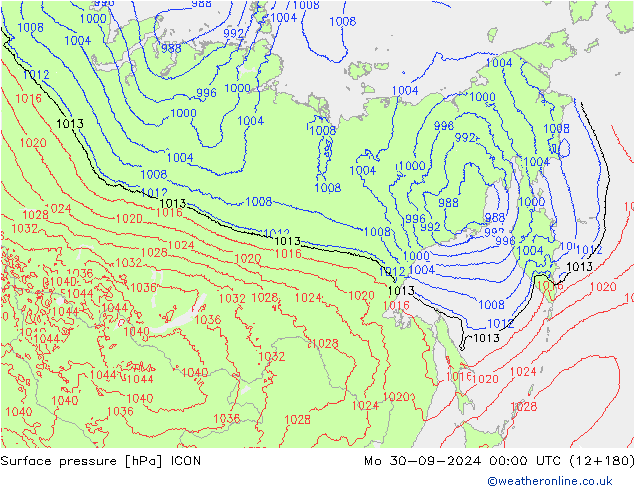 Pressione al suolo ICON lun 30.09.2024 00 UTC