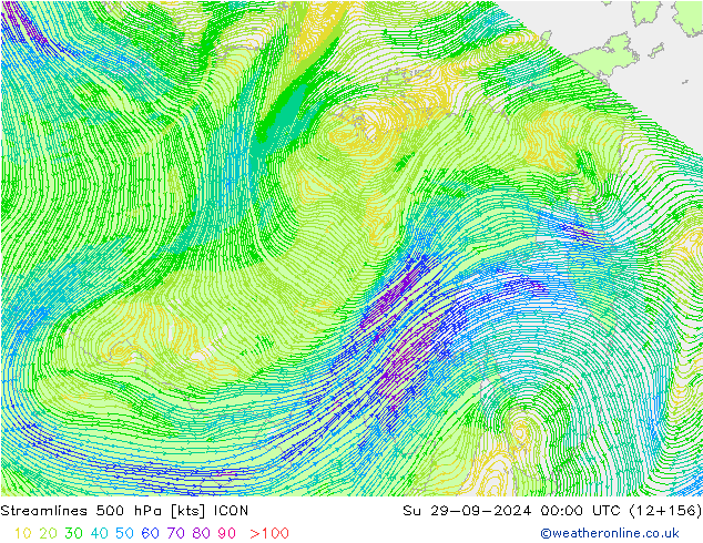 Streamlines 500 hPa ICON Ne 29.09.2024 00 UTC