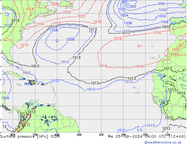 Surface pressure ICON We 25.09.2024 06 UTC