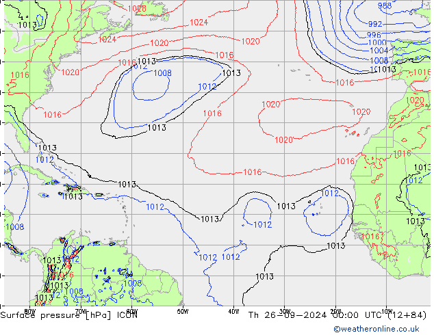 Surface pressure ICON Th 26.09.2024 00 UTC