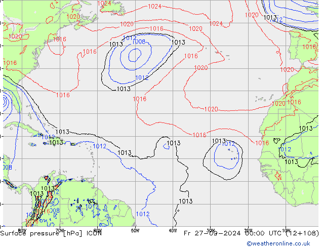 Surface pressure ICON Fr 27.09.2024 00 UTC