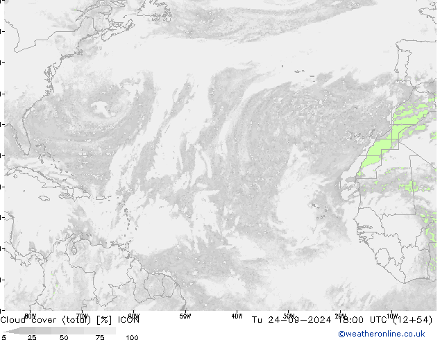 Bulutlar (toplam) ICON Sa 24.09.2024 18 UTC