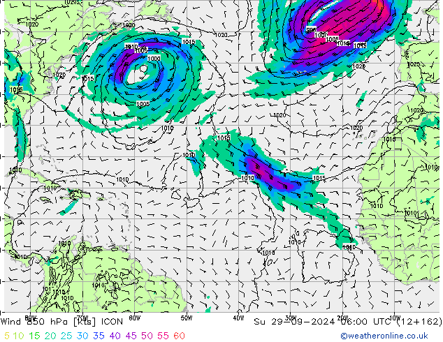 Wind 850 hPa ICON Su 29.09.2024 06 UTC