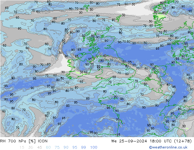 RH 700 hPa ICON St 25.09.2024 18 UTC