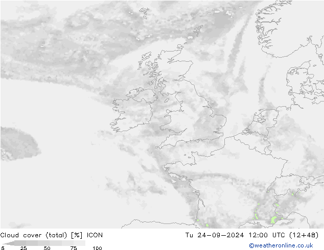 Bulutlar (toplam) ICON Sa 24.09.2024 12 UTC