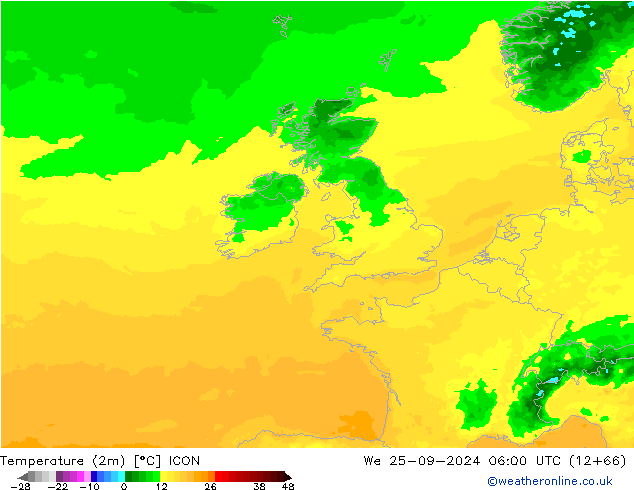 Temperatura (2m) ICON Qua 25.09.2024 06 UTC