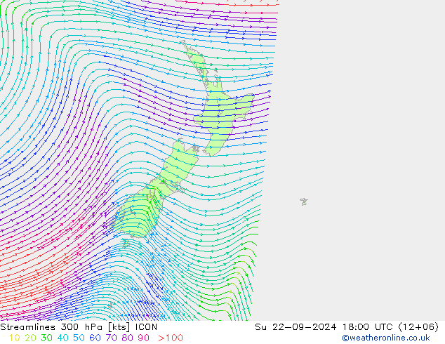 Streamlines 300 hPa ICON Su 22.09.2024 18 UTC