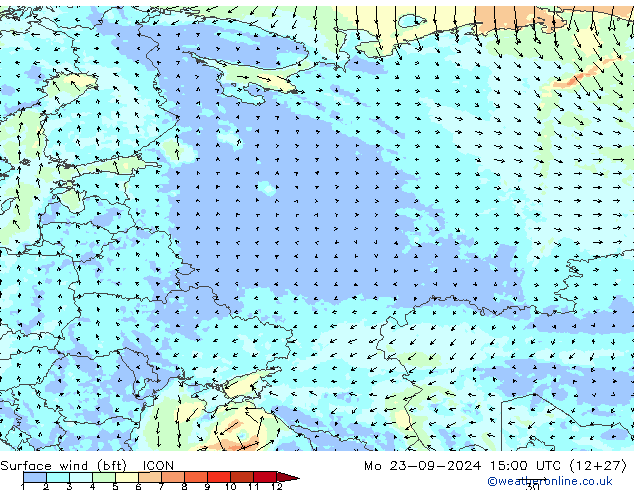 ве�Bе�@ 10 m (bft) ICON пн 23.09.2024 15 UTC
