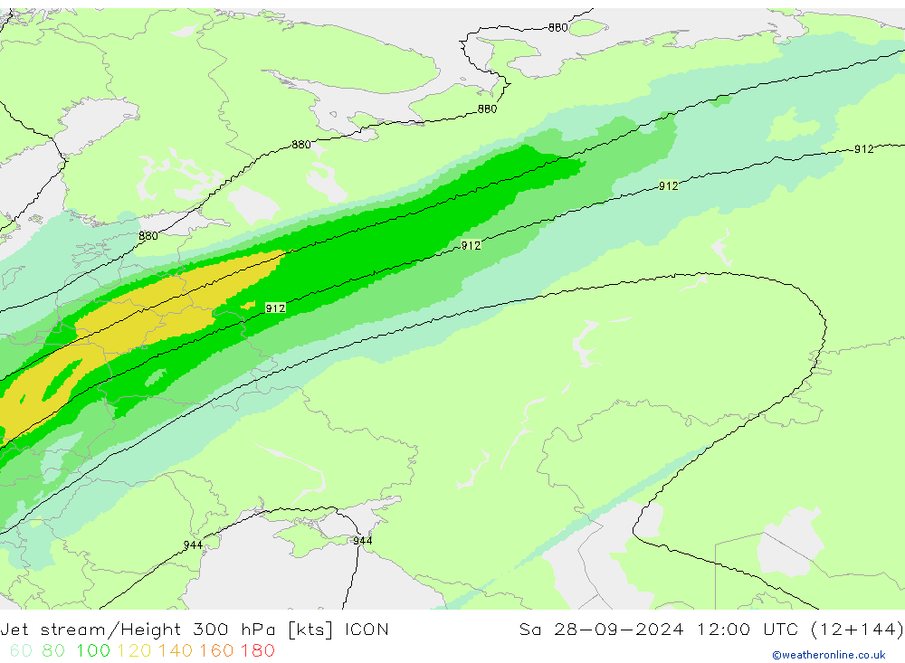 Jet stream/Height 300 hPa ICON Sa 28.09.2024 12 UTC