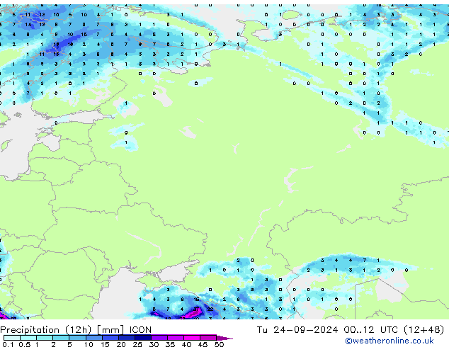 Precipitazione (12h) ICON mar 24.09.2024 12 UTC