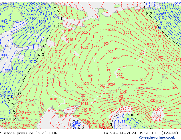 Pressione al suolo ICON mar 24.09.2024 09 UTC