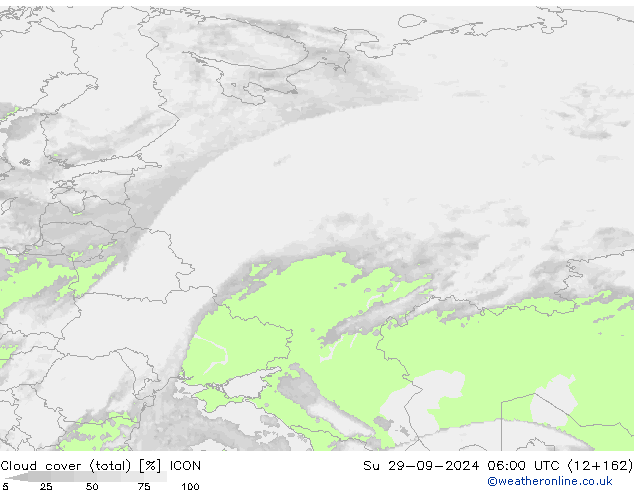 Bewolking (Totaal) ICON zo 29.09.2024 06 UTC