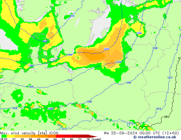 Max. wind velocity ICON  25.09.2024 00 UTC