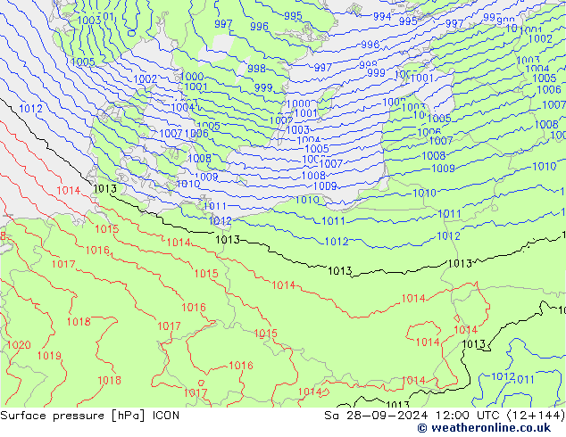 Pressione al suolo ICON sab 28.09.2024 12 UTC