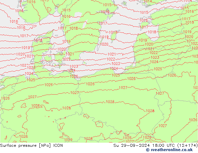 Luchtdruk (Grond) ICON zo 29.09.2024 18 UTC