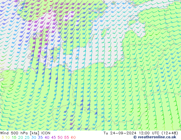 Wind 500 hPa ICON Tu 24.09.2024 12 UTC