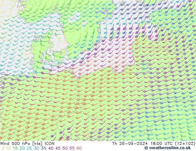 Wind 500 hPa ICON Th 26.09.2024 18 UTC