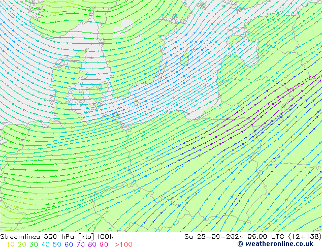 Rüzgar 500 hPa ICON Cts 28.09.2024 06 UTC