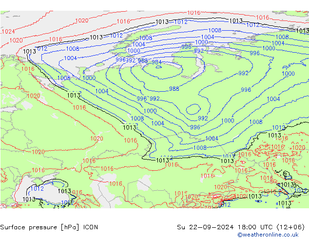 Surface pressure ICON Su 22.09.2024 18 UTC