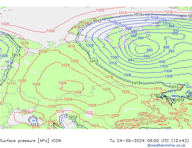 Yer basıncı ICON Sa 24.09.2024 06 UTC