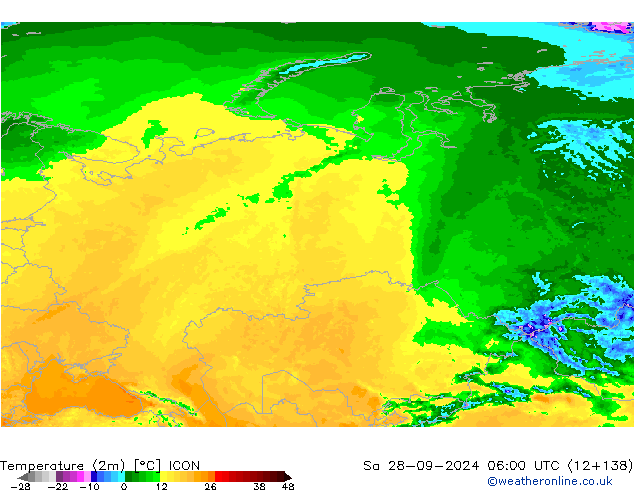 Temperature (2m) ICON Sa 28.09.2024 06 UTC