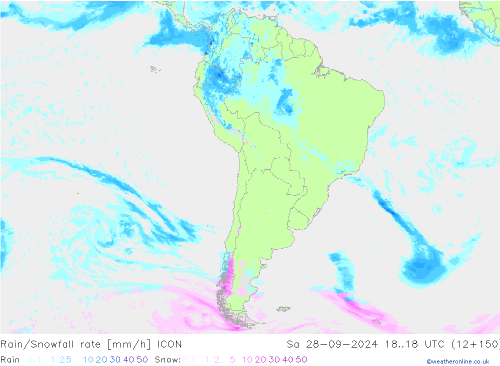 Rain/Snowfall rate ICON Sáb 28.09.2024 18 UTC