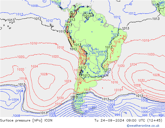 pressão do solo ICON Ter 24.09.2024 09 UTC