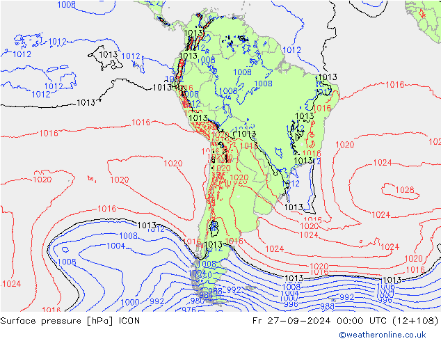 Surface pressure ICON Fr 27.09.2024 00 UTC