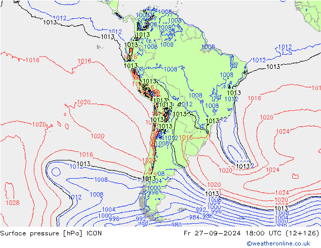 Surface pressure ICON Fr 27.09.2024 18 UTC